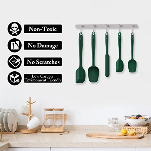 Image of HOTEC 600℉ Heat Resistant BPA-Free Silicone Rubber Spatula Set,Kitchen Cooking Spatulas, Baking, Mixing for Non Stick Cookware, Dishwasher Safe, Dark Green Set of 5