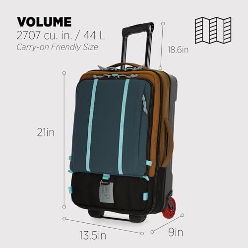 Topo Designs Global Travel Roller Bag Suitcase, 3 Handles, Smooth Heavy Duty Wheels, Telescoping Handle, Durable + Rugged, WRAP Certified, PFAS Free, Desert Palm/Pond Blue, 44L (Standard), 44 L Global by Topo Designs - Used condition - Image 2