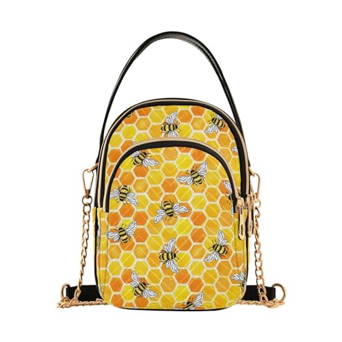 Small Cross body Bags for Women Honeycomb Bees Quilted Crossbody Cell Phone Shoulder Purse Handbags Wallet Detachable Chain Bag2