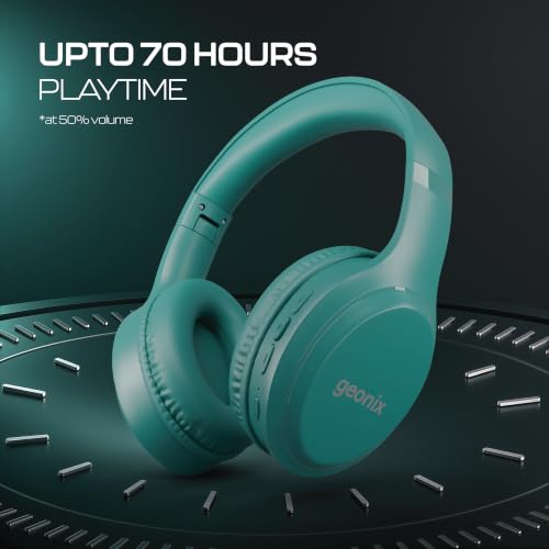 Image of Geonix Audicle Air Wireless Over-Ear Headphones - 70Hrs Playtime, Bluetooth 5.4 + AUX Dual Mode, Dual Device Pairing, Type-C Fast Charging, Comfortable Over Ear Headset (Teal Green)