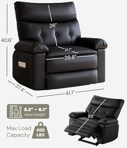Image of GarveeHome Oversized Recliner Chair, 27 inch Extra Wide Manual Recliner with Heat and Massage, 400lbs Heavy Duty PU Leather Single Sofa, Large Lazy Chair for Big and Tall Adults, Living Room & Bedroom