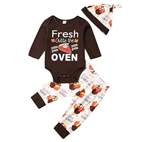 Image of My First Thanksgiving Baby Girl Boy Outfit Long Sleeve Romper Bodysuit Tops Turkey Pants Headband Clothes Set