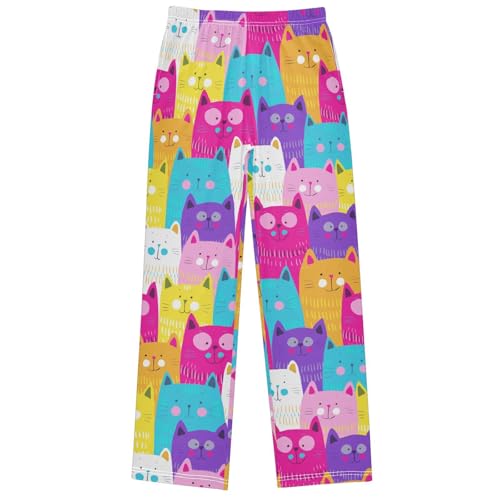 Boy's Pants Colorful Animal Cat Cartoon Jogger Pants Elastic Waist Long Bottoms Trousers with Pockets 6-14 Years