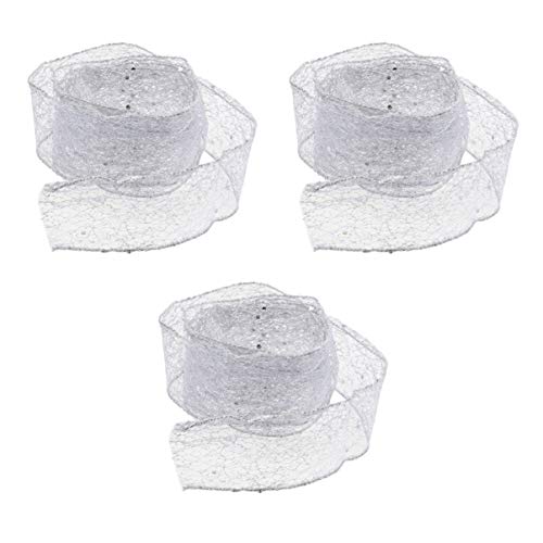 3pcs Christmas Mesh Ribbon Glitter Ribbon DIY Craft for Christmas Bows Wrapping Decoration (Silver) - Image 2