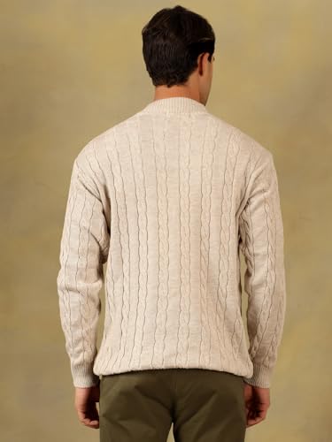 Image of Kvetoo Men's High Neck Cable Knit Sweater | Winter Pullover | Warm Wool Blend |Casual Full Sleeve Sweater for Men | Stylish Ribbed Neck Slim Fit Winterwear