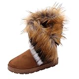 WenHong Women Winter Warm High Long Snow Ankle Boots Faux Fox Rabbit fur Tassel Shoes