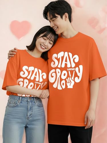 Image of LEOTUDE Couple Combo Men's Oversized T-Shirt & Women's Drop Shoulder Tshirt