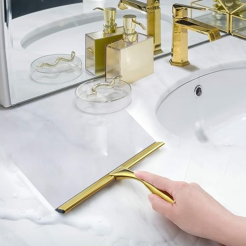 Image of HIWARE All-Purpose Shower Squeegee for Shower Doors, Bathroom, Window and Car Glass - Brass, Stainless Steel, 12 Inches