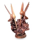 NOVICA Artisan Crafted Handcarved Wood Sculpture | Hummingbird Figurine Decor | Sustainable Animal Themed | Benalu & Jempinis Wood | NAT Geo Decoration | Indonesia ' Hummingbird Couple' 7.5' H x 6' W