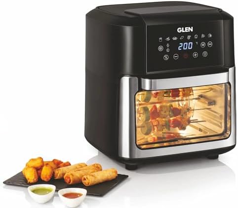 Glen Digital Air Fryer Oven for Home, 12 Litre, 2000W, 8 Preset Function, Rotisserie, Digital Display & Controls, Airfryer to Dehydrate, Bake, Roast, Toast with Less Oil, 8 Accessories (SA 3040 DSS)