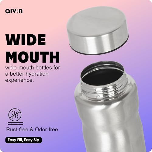 Image of Aivin Iceland Stainless Steel Water Bottle | Leak proof & break-proof | Lid is sealed by a silicone ring | Best Usage for Office /School /College /Gym /Picnic /Home /Fridge |1 Litre | Silver (Iceland)