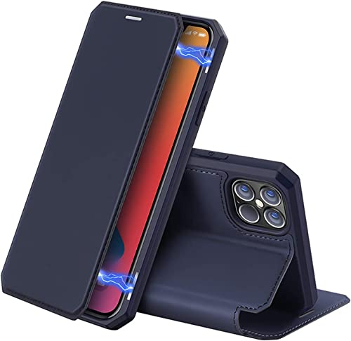 Protection intégrale iPhone 12 Pro housse magnétique en cuir bleu