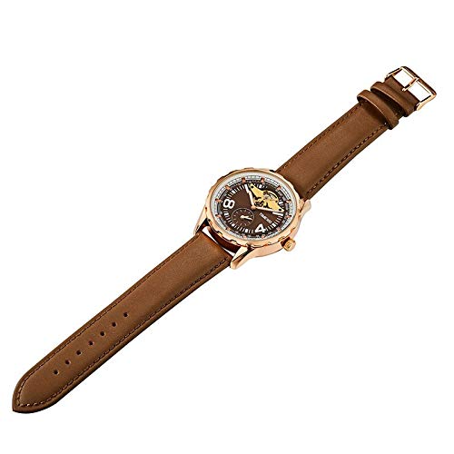 TIME100 Men's Automatic Mechanical Watch Luminous Hands Skeleton Dial Waterproof Men's Watch Pilot Series Angel Wing Business Flywheel Watch Brown — view 5