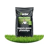 Turbogrün engrais gazon printemps, 10 kg pour 500m², fertilisant pour gazon pour une pelouse saine qui réduit la mousse, idéal au printemps et en été, engrais gazon adapté aux épandeurs