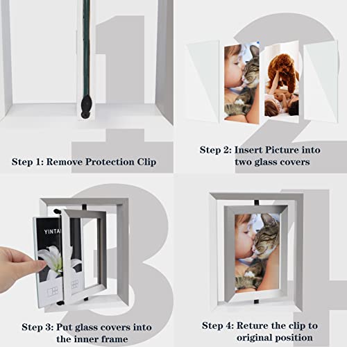 Exyglo 2 Pack 4X6 Picture Frames, Color Contrast Rotating Photo Frame Wooden 2 Sided Frames For Vertical Or Horizontal Tabletop Display, White+Grey #TOP5