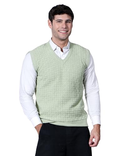 Image of Men Woolen V-Neck Solid Plain Design Sleeveless Pullover Heavy Rainbow Fabric Winter Wear Pure Wool Cardigan for Men Fully Warm Pullover Free Sizes