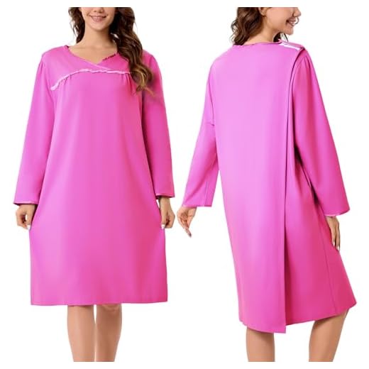 voeeron Hospital Gowns for Women Tear Away Snap Open Back Long Sleeve Patient Gown Soft Adaptive Clothes With Pockets