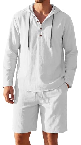 Ensemble en lin homme léger avec short élastique et haut à capuche