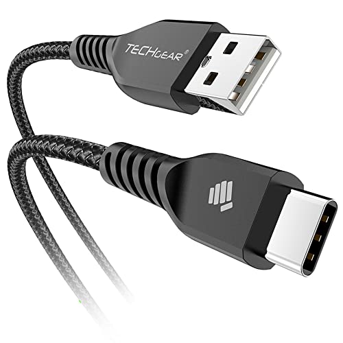 TECHGEAR USB-C Kabel 2m, Geflochten, Nylon – Lade- & Sync-Kabel Für IPad, MacBook, Samsung & Mehr | Silber, Bis 3A