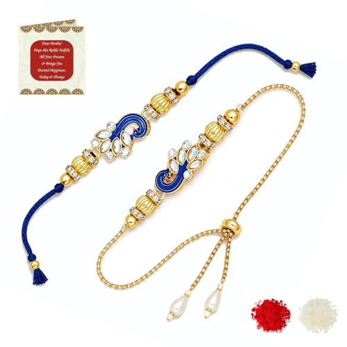 Image of Riddhika Ventures Alluring Gold Plated Bhaiya, Bhabhi Rakhi Gifts (Set of 2) Bhabhi with Roli Chawal, Greeting Card