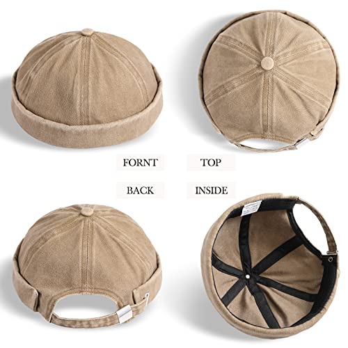 Image of SATINIOR 2 Pieces Brimless Hats for Men Adjustable Docker Cap Casual No Brim Hat Rolled Cuff Sailor Skullcap