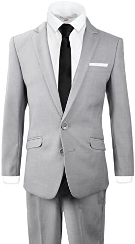 Black n Bianco Signature Boys' Slim Fit Suit Complete Outfit (12, Light Gray)