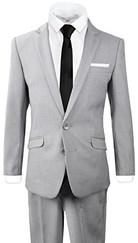 Black N Bianco Signature Boys' Slim Fit Suit Complete Outfit (12, Light Gray) #TOP10