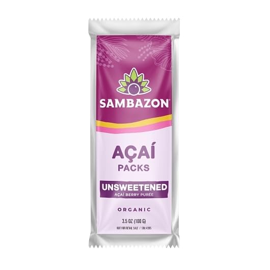 Sambazon Organic Açaí Packs, Unsweetened, Frozen Açaí Berry Puree, 3.5 oz, 10 Count