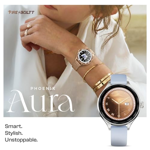 Image of Fire-Boltt Phoenix Aura Women Smart Watch with 1.26 inch Diamond-Cut HD Display, Rotating Crown, Wireless Charging, Bluetooth Calling, Voice Assistant, 120+ Sports Modes - Air Blue