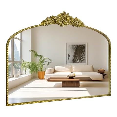 CASOLLY Antique Gold Arch Wall Mirror, 48"x30" Traditional Vintage Mantel Mirror with Ornate Metal Frame, Baroque Victorian Mirror for Fireplace/Entryway/Bathroom/Living Room/Dining Room Cover