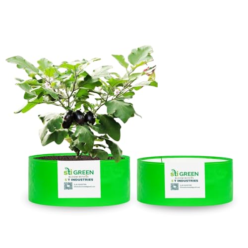 Image of HDPE Grow Bags for Plants 24X9 Inch (Pack of 2) | 260 GSM Heavy Duty UV-Protected Round Green Colour Plant Bags for Terrace and Vegetable Gardening | Strong & Reusable|