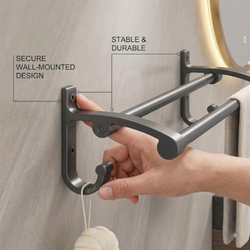 Image of iSTAR Double Rod Towel Holder - Stainless Steel Wall Mounted 2 Bar Towel Rack, 24 Inch Rust-Proof Chrome Finish (Black, Pack of 4)