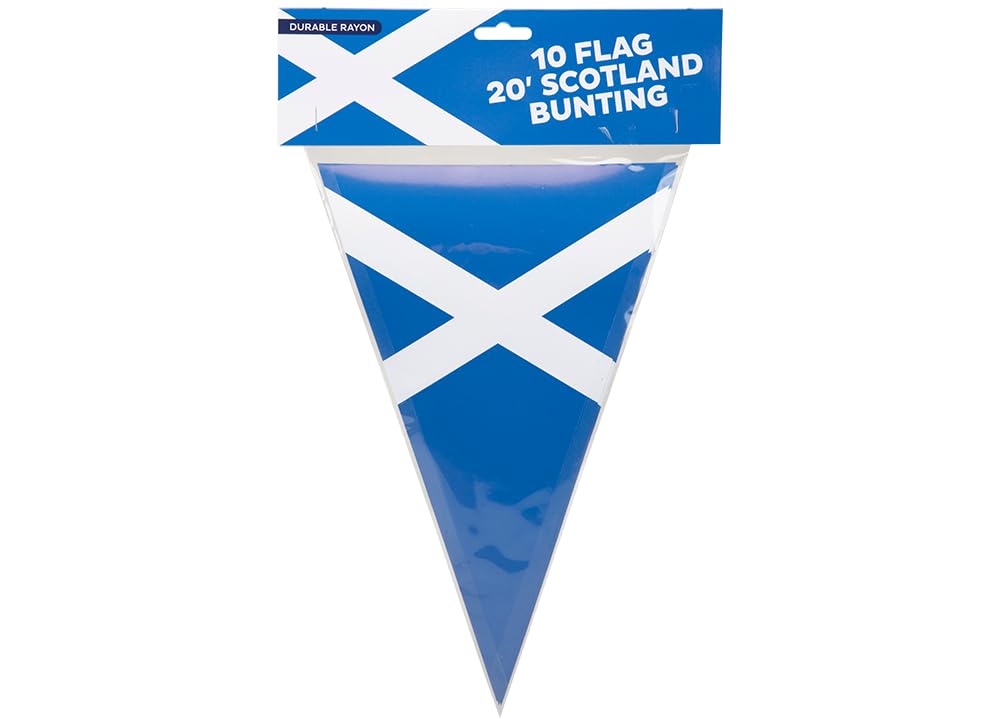 PMS Scotland 20ft Bunting Flags, 10 x Blue and White 12 Inch Flags with Cross Design, Indoor/Outdoor Decoration for World Cup, St Andrew's Day and Scotland Celebrations