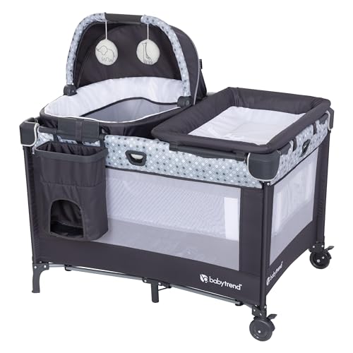 Baby Trend Nursery Den Playard with with Rocking Cradle, Snooze Pod, Flip Over Changer, Pebble Stone Grey - image 2