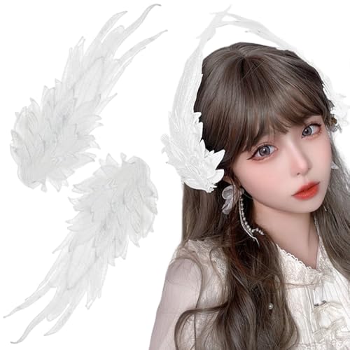 2 Pcs Angel Wing Hair Clips Clips con Doble Capa Bordada de Plumas para Mujer