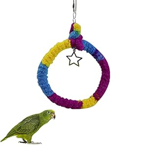 Bird Swing Hanging Ring Toy for Cage, Plush Cozy Bird Rope Play Stand Round Shape Climbing Perch, Parrot Standing Bar Birdcage Accessories for African Grey Budgie Parakeet Cockatiel Cockatoo