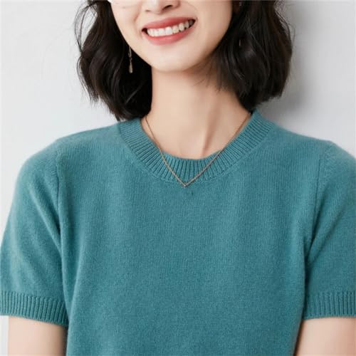 Women O Neck Short Sleeve Delicate Cashmere Wool Sweater Soft Basic Solid Color T-Shirts3