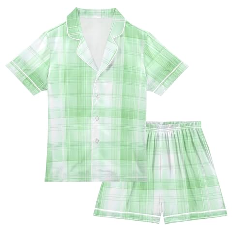 2 Piece Button Down Satin Pajamas Set Casual Silk Plaid Sleepwear Summer Clothes Nightwear