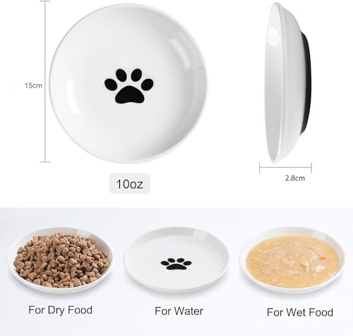Auauraintt 3 Stück Katzennapf Keramik, mit Rutschfestem Gummiboden, Anti Whisker Fatigue Katzengeschirr Set, Flacher breiter Futter- und Wassernapf für Kätzchen,für Katzen und Kleintiere