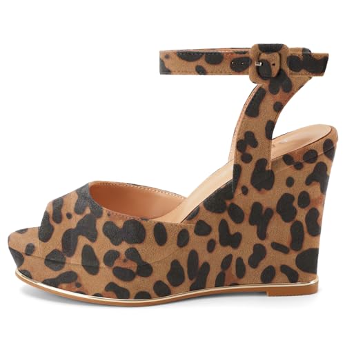 Image of Women's Dressy Platform Wedge Sandals Gold Wedges Peep Toe Patent High Heels Slingback Heeled Comfortable Ankle Strap Shoes