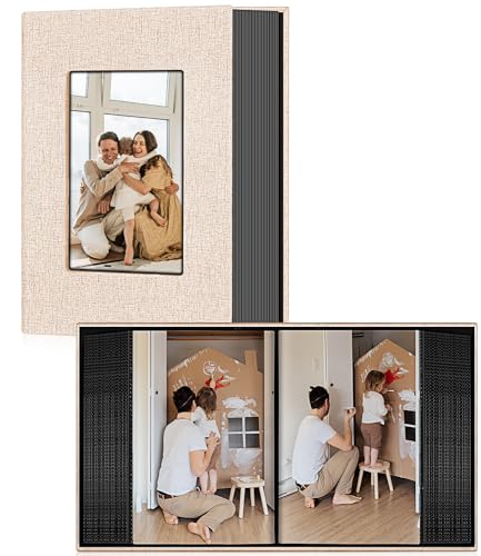 Ejblfe Photo Album 4x6,Linen Cover Slide-in Photo Album Book Can Holds 100 4x6 Photos with 50 Black Sheets for Family,Wedding,Baby and Holiday Pictures (Beige)