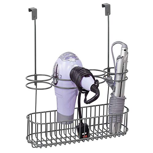 mDesign Metal Over Door Bathroom Hair Care & Styling Tool Organizer Storage Basket