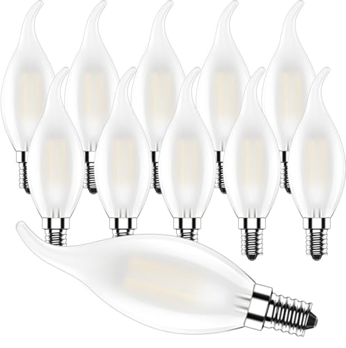Zcexhph Ampoule LED Flamme E14,4W Ampoules Bougie Dimmable,C35 Ampoules LED Filament,Forme de Bougie Blanc Chaud 2700K,400LM,Mat,10 Pièces
