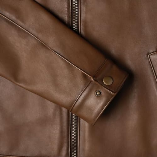 Image of Mens Shirt Collar Genuine Real Lambskin Leather Jacket For Men Vintage Classic Biker Style with Zip Out Liner