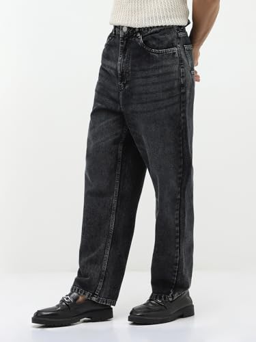 Image of Urbano Fashion Men's Loose Baggy Fit Heavy Washed Jeans Non-Stretchable