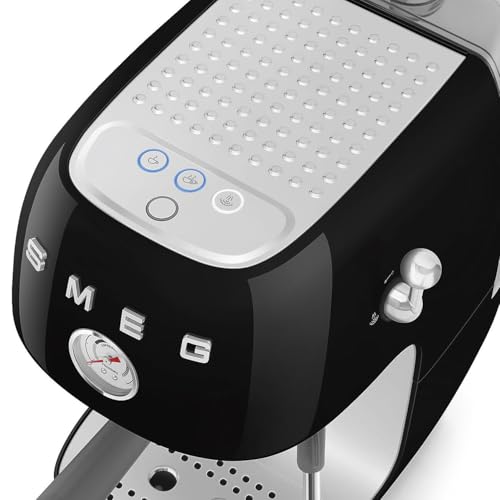 Image of Smeg ECF03 Made in Italy Retro Espresso Machine with Cold Brew, 15 Bar Pump, Thermoblock Heating, Steam Wand, Adjustable Temperature, 47 oz Water Tank- (Black)