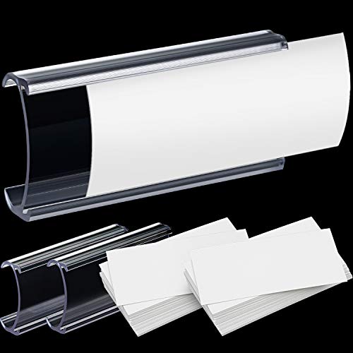 40 Packs Plastic Shelf Label Tags Metro Shelf Label Holders for Wire Shelving Clear Metro Shelf Label Clips Book Shelves Label Holders 3 x 1.25 Inches for Shelf Rack Book, Includes 40 Label Inserts