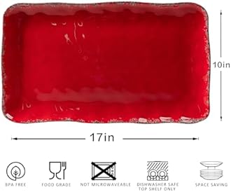 ZAROCRUS Melamine Serving Platters, set of 2, 17" x 10" Large Reusable BPA Free Rectangular Party Tray/Platters for Serving Appetizers, Fruits, Durable and Dishwasher Safe, Christmas Red