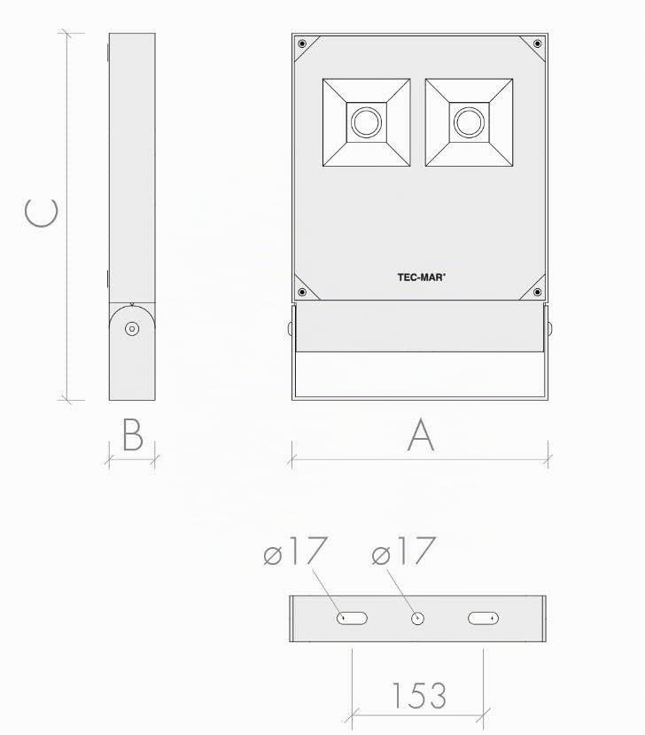 TEC-MAR Proiettore led PR Polar 3 190W 4000K on/off - 7028PR4190GL