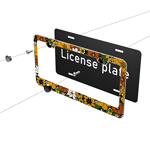 Maijee Cute Hippie License Plate Frame,License Plate Frame For Woman,Hippie Car Plate Frames,Tag Frames Holder Flower Floral Front Rear Car Decor Stainless Metal Aluminum 2 Pack 2 Holes For Women #TOP4